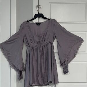 Guess by Marciano Whimsical Witchy Lace-Trim Lavender Bell Sleeve Dress